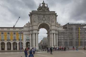 Lisbon, Portugal - June 10, 2018: The Triumphal Rua Augusta Arch, Arco Triunfal da Rua Augusta at Lisbon City Center