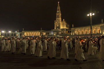 Fatima, Portugal, 11 June 2018: Evening celebrations at the square in front of the Basilica of Our Lady of the Rosary of Fatima