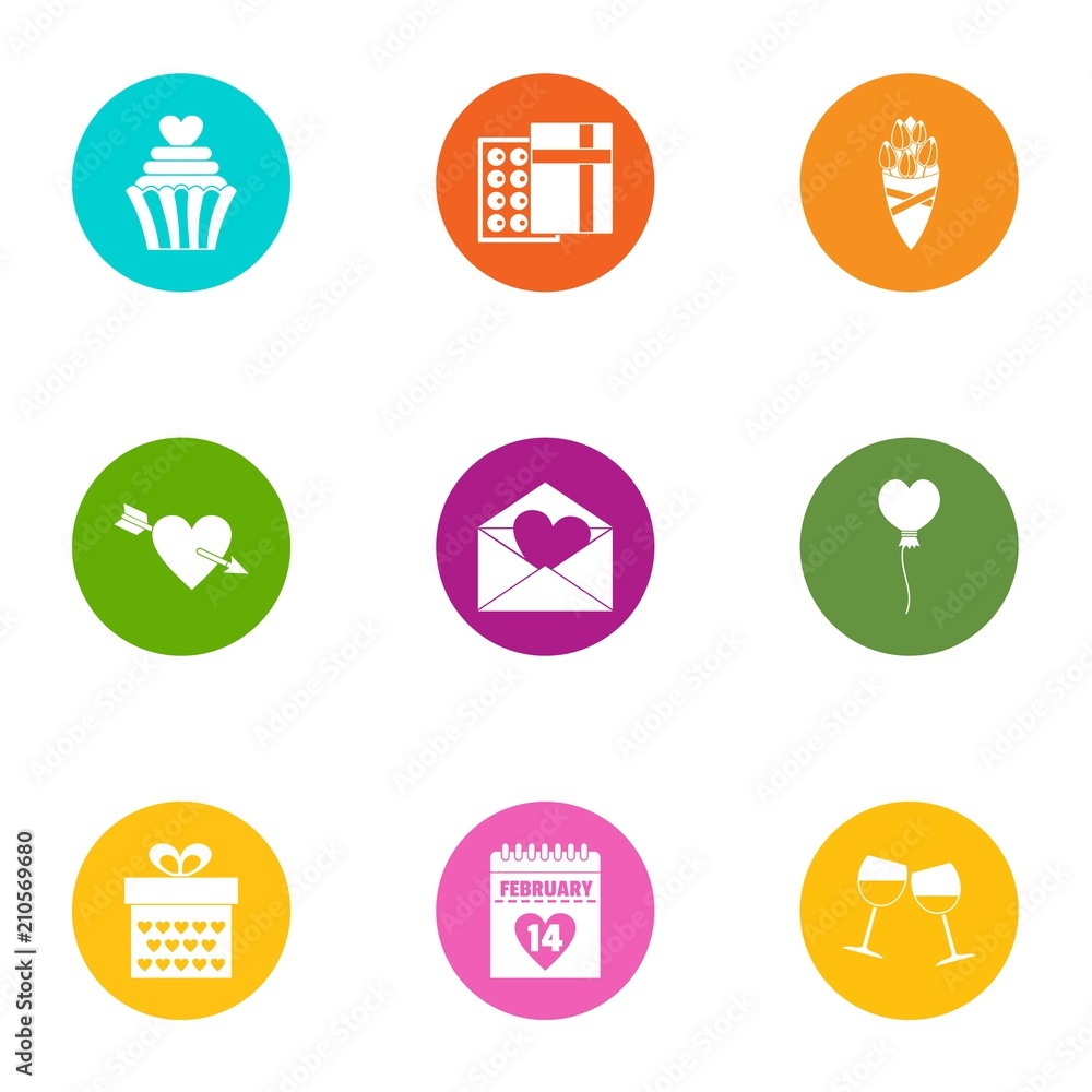 Poster day of lover icons set. flat set of 9 day of lover vector icons for web isolated on white background