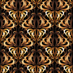 3d ornate gold Damask seamless pattern.