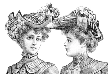 Fotobehang portrait of two women with vintage hats © Alfonsodetomas