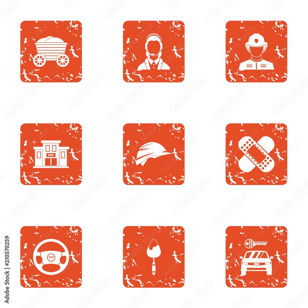 Poster labour service icons set. grunge set of 9 labour service vector icons for web isolated on white back