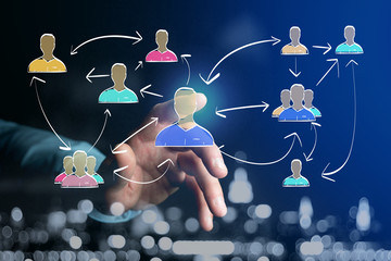 Hand drawn network interaction with different group of people on a futuristic interface