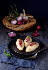 Cepelinai, a specialty Lithuanian and Polish cuisine.