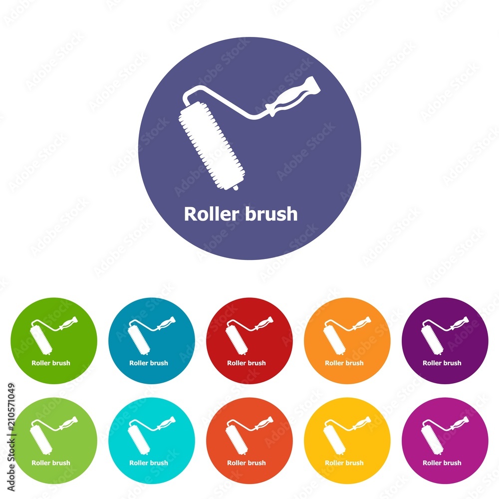 Poster roller brush icons color set vector for any web design on white background