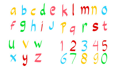 Hand drawn colorful alphabet letters isolated on white background. Vector illustration