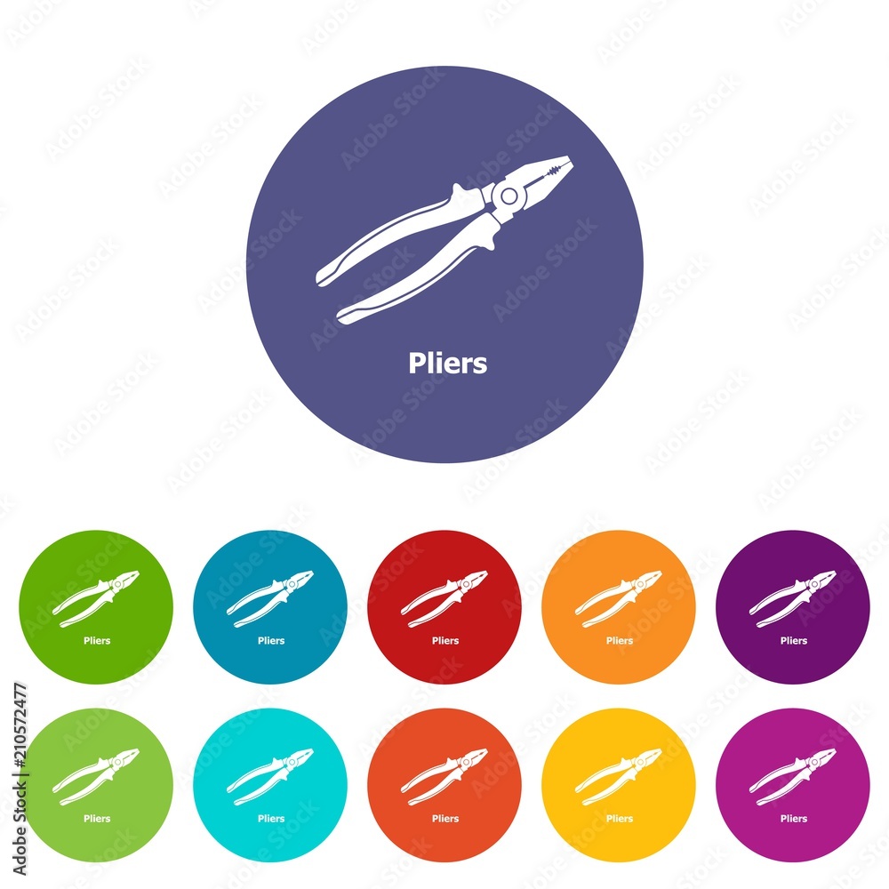 Poster pliers icons color set vector for any web design on white background
