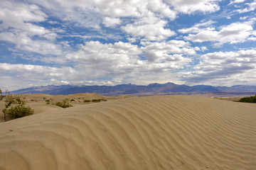 The Mesquite sand dunes in Death Valley with the sierra mountains in the background