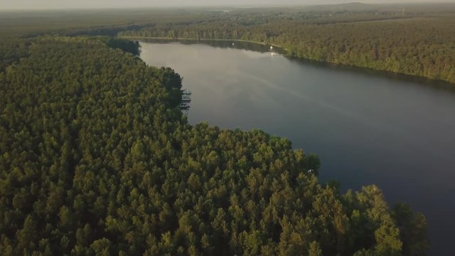 Aerial view of long stretched lake in Germany