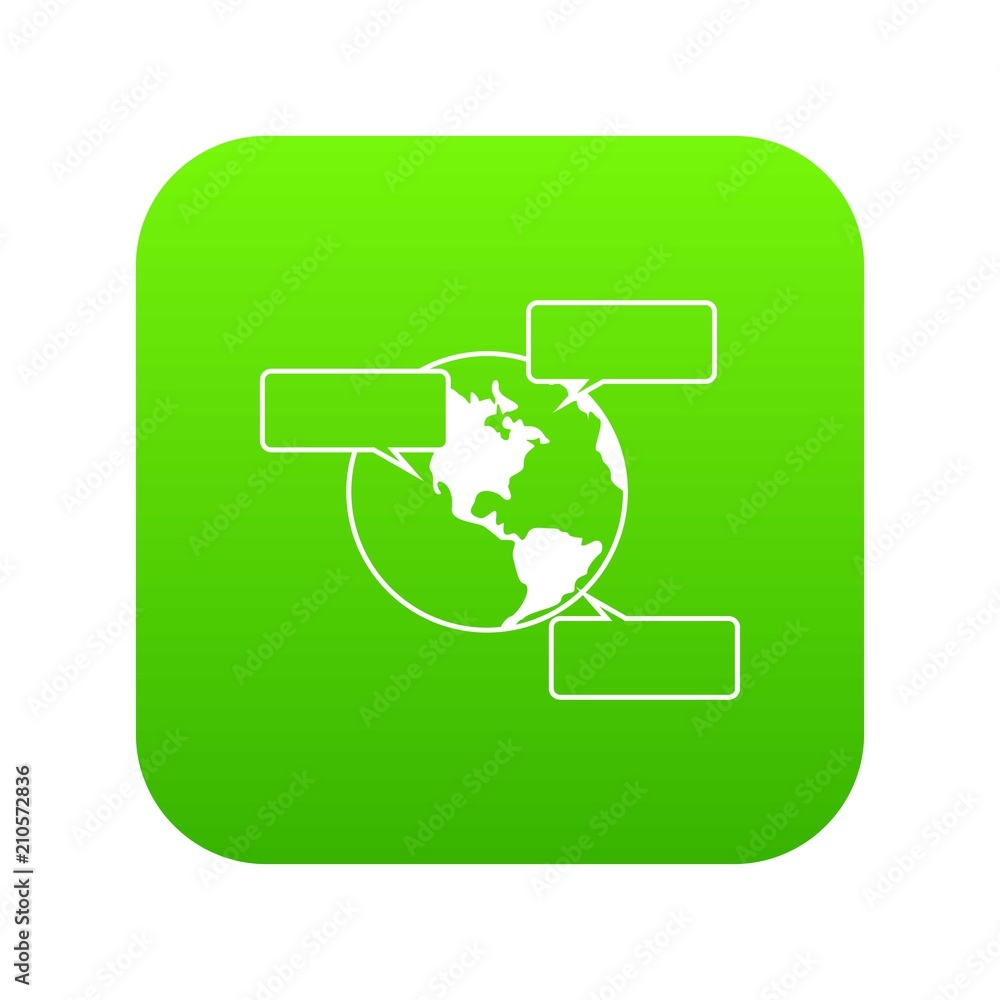 Poster globe and empty speech bubbles icon digital green for any design isolated on white vector illustrati
