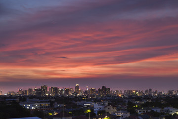 A night landscape view of city at sunset time