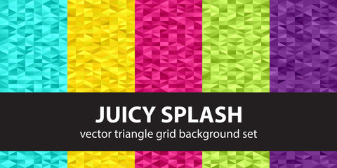 Triangle pattern set Juicy Splash. Vector seamless geometric backgrounds