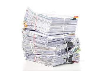 Stack of Documents isolated on white background. Documents pile.