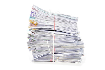 Stack of Documents isolated on white background. Documents pile.
