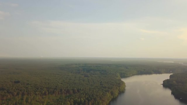 Aerial view of long stretched lake in Germany