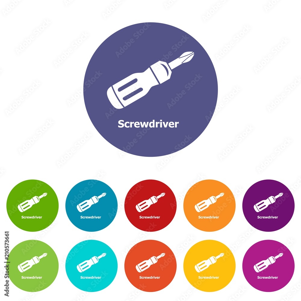 Poster screwdrive icons color set vector for any web design on white background