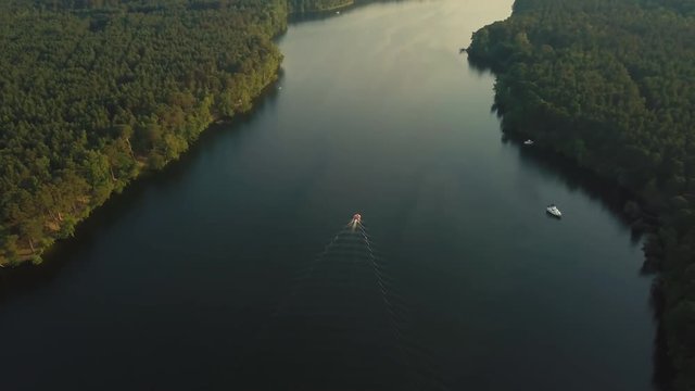 Motor boat sails over a lake in Germany
