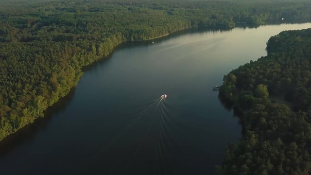 Motor boat sails over a lake in Germany