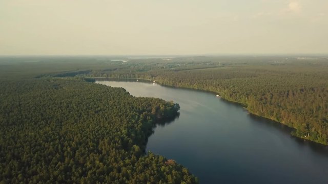 Aerial view of long stretched lake in Germany