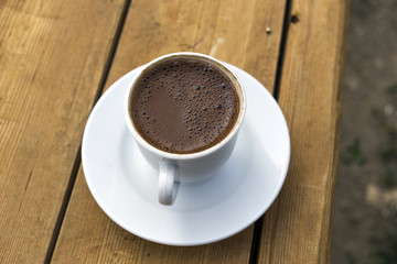 Turkish Coffee on the wooden table.