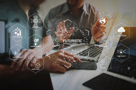 Business team meeting. Photo professional investor working new start up project. Finance task.Digital tablet docking keyboard laptop computer smart phone using, filter film effect