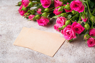 Pink roses  and greeting card