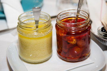 Garlic an chilies pickled in oil