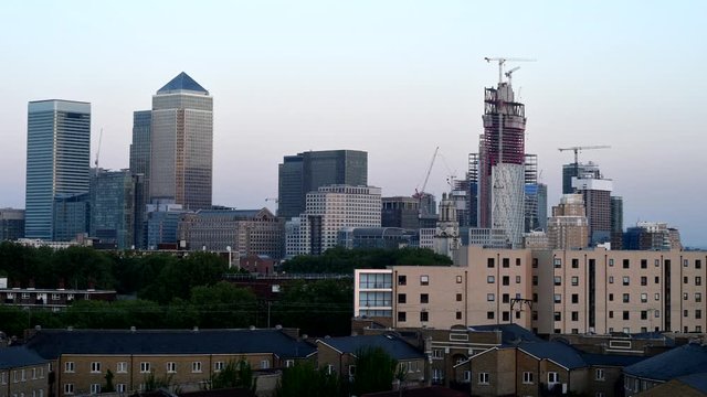 Evening in the city, time-lapse, Canary Warf in London