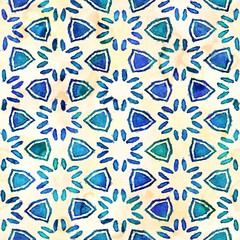 Native batik seamless watercolor artistic boho style colorful square pattern.
