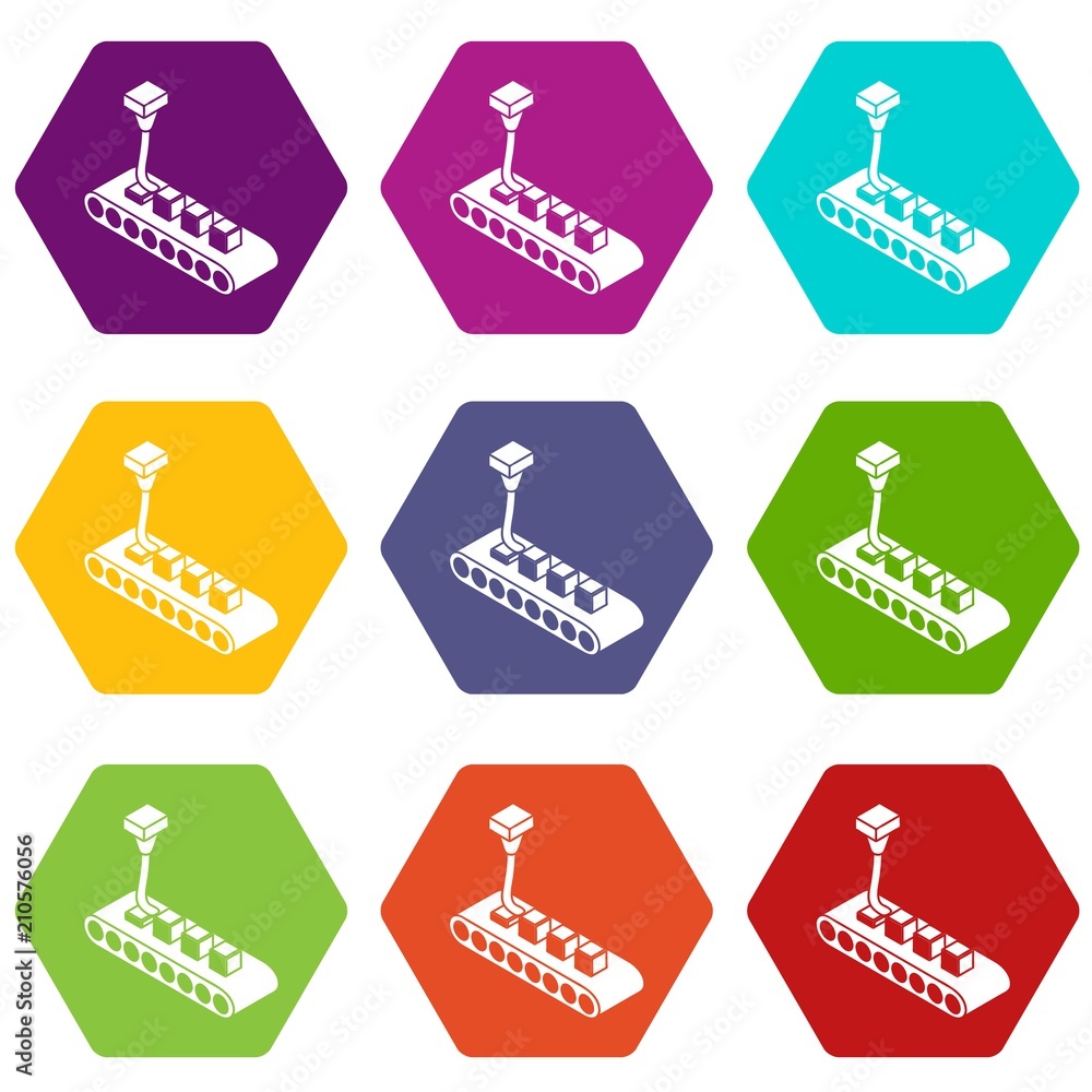 Aufkleber cube d printing icons 9 set coloful isolated on white for web