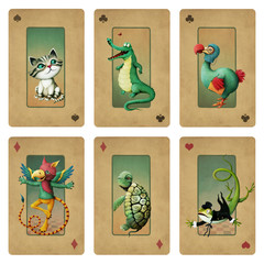 Drawing  fantasy cartoon character set animals Wonderland.  © annamei