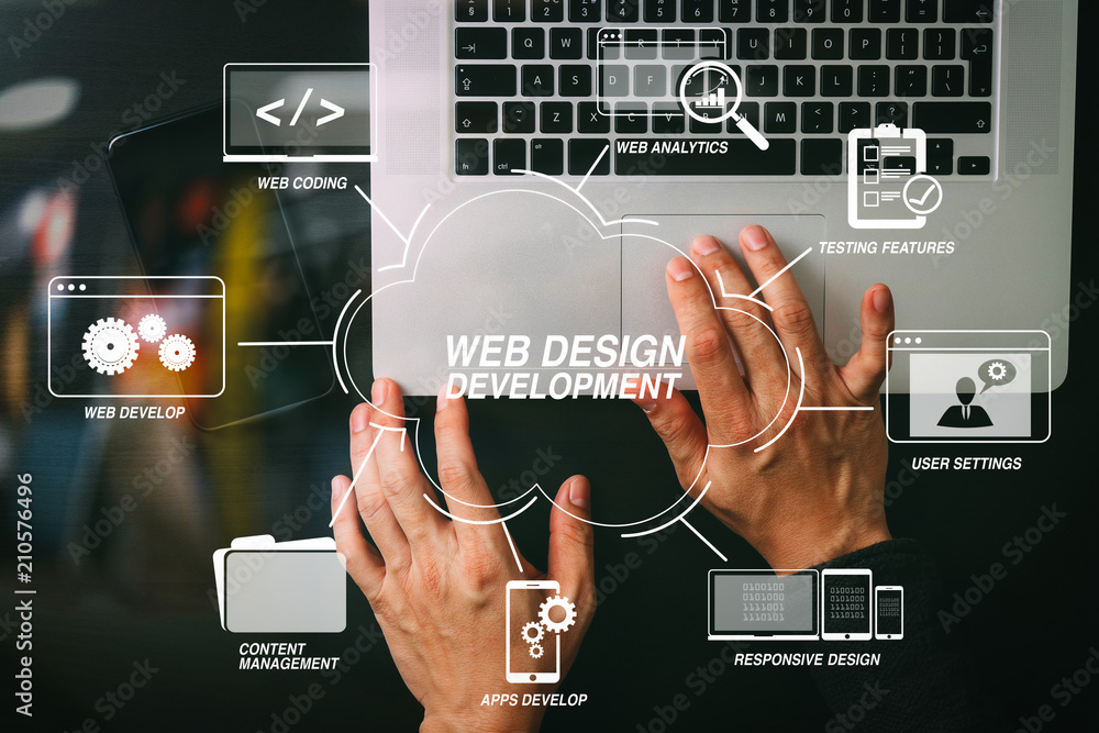 Poster cyber security internet and networking concept.Businessman hand working mobile phone on laptop computer background