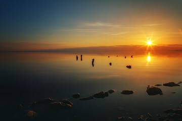 Beautiful sunset on Lake Elton, Russia