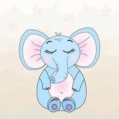 illustration of a cartoon elephant who dreams. Design of a greeting card. The template for the cover fabric, books. Design for kids t-shirt