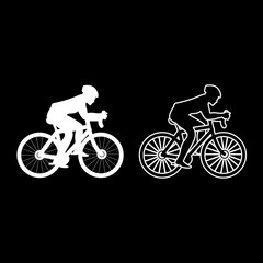 Obraz premium Cyclist on bike silhouette icon set white color illustration flat style simple image
