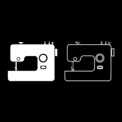 Sewing machine icon set white color illustration flat style simple image