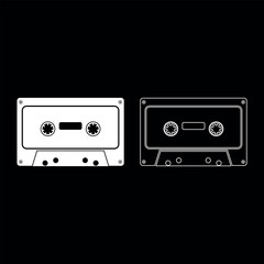 Retro audio cassette icon set white color illustration flat style simple image