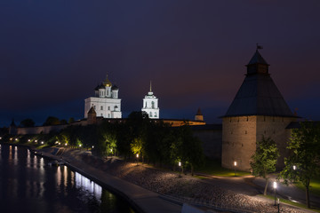 Ancient Kremlin in night,  Pskov, Russia