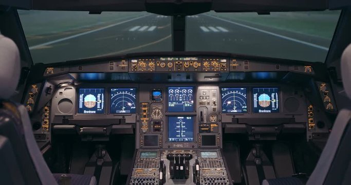 Modern Aircraft Cockpit Interior Dolly Shot