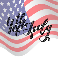 The US independence day. Greetings, postcard American flag lettering in the inscription. Vector illustration.