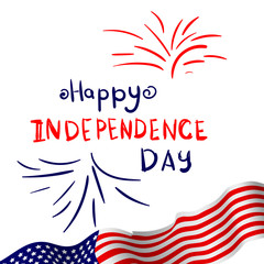 The US independence day. Greetings, postcard American flag lettering in the inscription. Vector illustration.