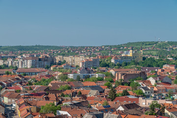 Fototapeta na wymiar Oradea city viewed from above on a sunny day, Romania