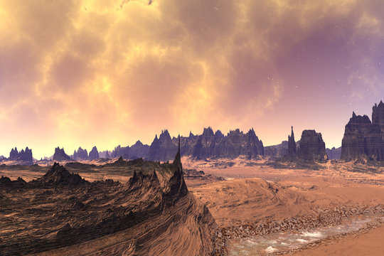 Alien Planet. Mountain. 3D rendering