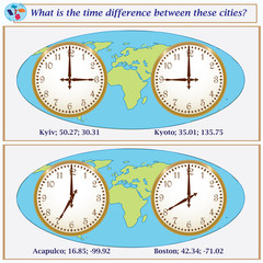 Logical task. What is the time difference between these cities? 