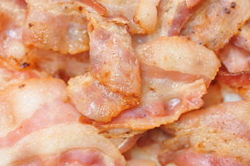 Beautiful and fried bacon brown, very appetizing, close-up