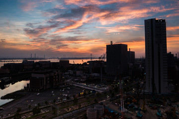 Colorful of cityscape view at sunrise timing at Yokohama japan