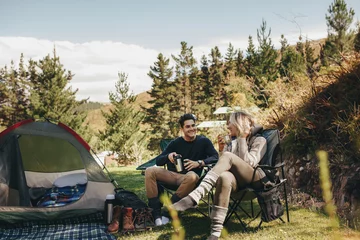 Foto op Canvas Couple camping in forest © Jacob Lund