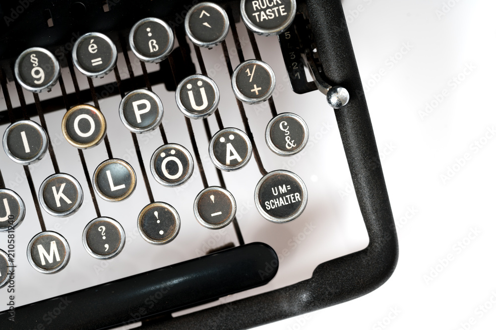 Poster close up of retro style typewriter in studio