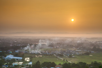  landscape view of sunrise above mountain with cloudy