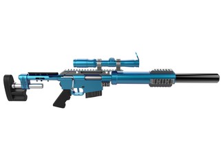 Metallic sky blue modern sniper rifle - top down view
